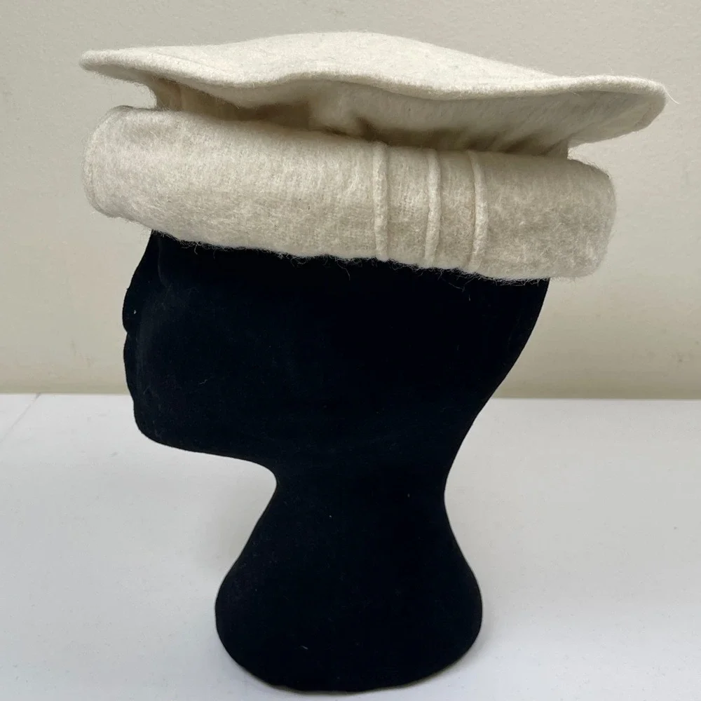 Pakol Afghan Chitrali Wool Beret Hat Women Ivory Traditional Handmade Felt